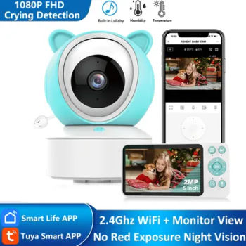 5 "Tuya Smart WiFi rappel d'alimentation température détection de son de mouvement APP contrôle de la vue Audio vidéo bébé moniteurs caméra 1080P