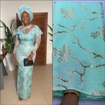 Tissu Jacquard Africain NigWin en Dentelle, Tulle Français, Brocart de Haute Qualité, pour Robe de Soirée de Mariage, QF194