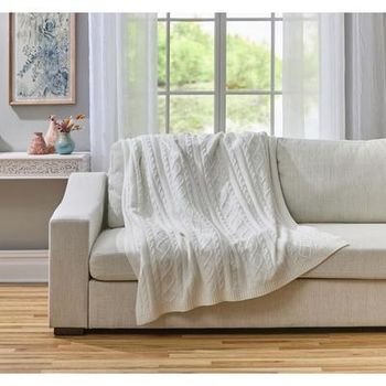 Cable Knit Blanket by BrylaneHome in Cream
