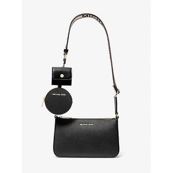 Michael Kors Jet Set Saffiano Leather Crossbody Bag with Case for Apple Airpods Pro Black One Size