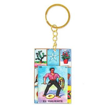 The Brave One,'Decoupage Wooden Keychain With Mexican Loteria Game Motif'
