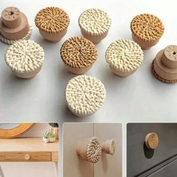 Manopole in rattan Boho Maniglie in legno Manopole per mobili rotonde intrecciate a mano in vimini Maniglie per cassetti guardaroba con viti