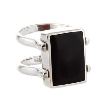 Gemstone Duality,'Onyx and Jasper Reversible Cocktail Ring from Peru'
