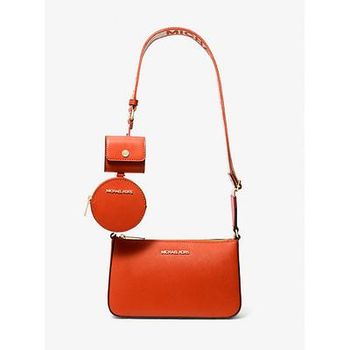 Michael Kors Jet Set Saffiano Leather Crossbody Bag with Case for Apple Airpods Pro Red One Size