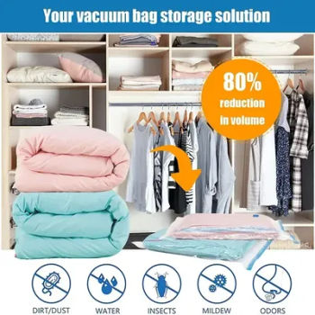 22 Pack Vacuum Storage Bags, Space Saver Bags for Comforters Blankets Clothes Home Travel Packing Organizer Hand Pump Included