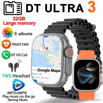 2025New DT Ultra 3 Pro Google carte NFC SmartWatch 32G mémoire musique vidéo NFC Bluetooth appel étanche SmartWatch pour Android iOS