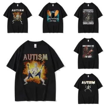 Autistic Funny Skeleton T Shirt Women Men Autism Edgy Skeleton Meme T-shirt Casual Short Sleeve Tshirt Oversize Casual T-shirt