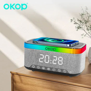 OKOP haut-parleur Bluetooth, réveil de charge sans fil réveil RGB lumière ambiante bruit blanc haut-parleur de bureau Bluetooth- тика