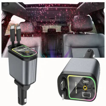 4 in 1 Retractable Car Charger with Starlight Type-C 120W Car Charger Adapter Car Phone Charger for IPhone Samsung Huawei