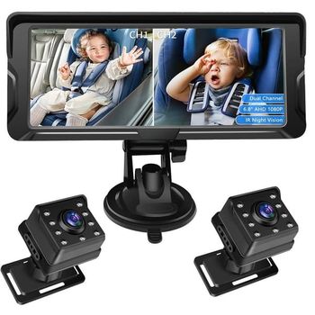 6,8" bilmonitorkamera infrarødt kamera babymonitor for bil 360 graders dobbeltkamera