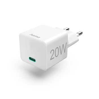 Hama Caricatore rapido USB-C 20W PD/Qualcomm (caricatore USB-C, caricatore USB-C, caricatore mini ideale iPhone, iPad, AirPods, smartphone, PD) Bianco