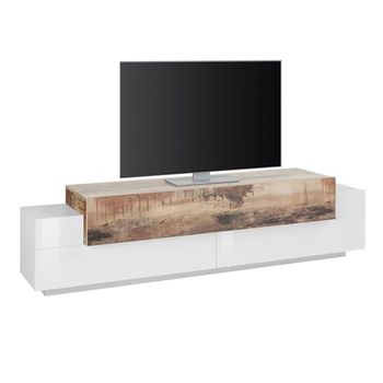 WHOUS - Mobile Porta Tv Da Terra CORONA 200cm - Mobile Tv Bianco/Acero in Melaminico - Supporto Tv da Pavimento con Piano TV in Rilievo e 4 Spazi Contenitivi - Mobile Soggiorno Moderno Made in Italy