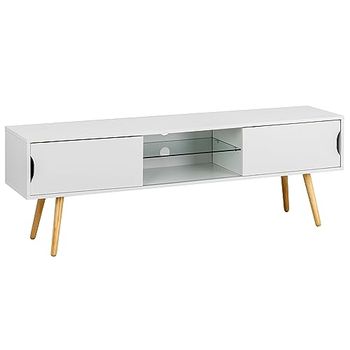 Baroni Home Mobile per Tv con Sportello Scorrevole, Foro per Passaggio Cavi in MDF, Consolle Porta TV per Camera da Letto, Salotto, Cucina, Bianco, 150x45x35 cm