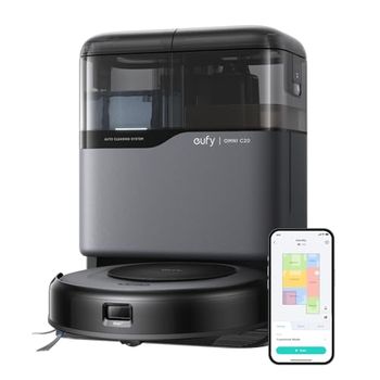 eufy robot aspirapolvere lavapavimenti con mappatura Omni C20 con stazione tutto in uno, svuotamento auto, lavaggio e asciugatura auto, 8,5 cm, design ultra piatto, 7.000 Pa, potente aspirapolvere