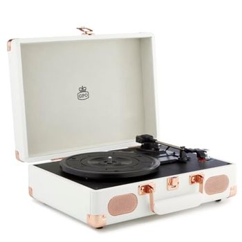 Platine vinyle rétro à 3 vitesses GPO Soho avec haut-parleurs intégrés - blanc