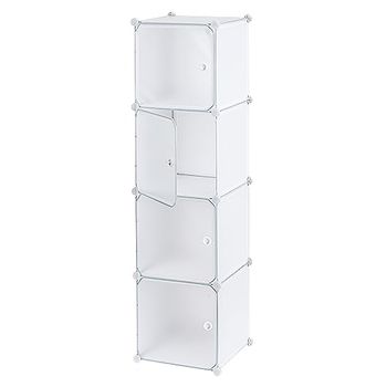 Baroni Home Mobile Componibile Salva Spazio, Organizzatore con Scomparti Impilabili in Plastica per Camera da Letto, Cabina Armadio, Ingresso, Bianco, 4 Scomparti, 37x37x147 cm