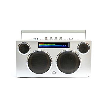 GPO Manhattan Système de Haut-parleurs Bluetooth Puissant et Portable 100 W pour Smartphone/Tablette Écran LCD Argenté