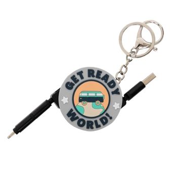Mr. Wonderful - Keyring with cables to charge the phone grey - Get ready, world! - Llaveros de Caucho - Llaveros para Regalar - Llavero con Cable para Cargar Teléfono