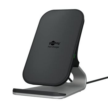 goobay 52955 draadloze oplader met 10 W/inductief laadstation/inductieoplader/draadloze tafel-snellader voor smartphones en apparaten met Qi-standaard,11mmx68mm,zwart/zilver