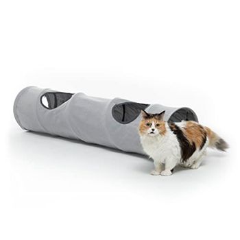 InnovaGoods - Opvouwbare Kattentunnel, 114 cm Lang, Waterbestendig, Multifunctioneel Speelgoed voor Binnen en Buiten, Grijs