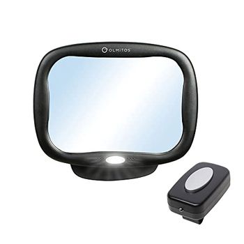 Olmitos LED Baby Safety Mirror - For Car Chairs - Built-in LED Light for Night Use - Includes Remote Control, Black, LED Safety Mirror