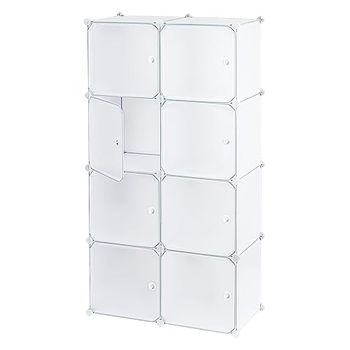 Baroni Home Mobile Componibile Salva Spazio, Organizzatore con Scomparti Impilabili in Plastica per Camera da Letto, Cabina Armadio, Ingresso, Bianco, 8 Scomparti, 75x37x147 cm