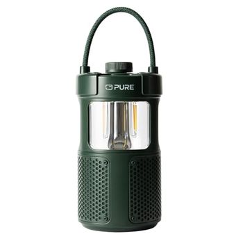 Pure Woodland Glow Altavoz Exterior con Lámpara LED (Bluetooth 5.3, Sonido de 360°, IPX6, portátil, batería de 14 Horas jardín y Camping) Verde