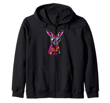 Kangaroo Wearing Sunglasses Funny Animal Colorful Kangaroo Zip Hoodie
