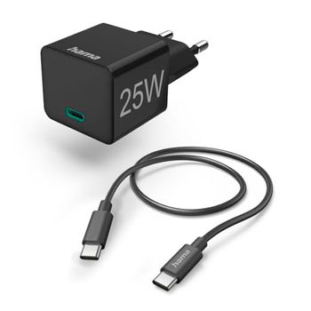 Hama Caricatore rapido con cavo di ricarica USB-C, mini caricabatterie PD, 25 W, 1 m, nero