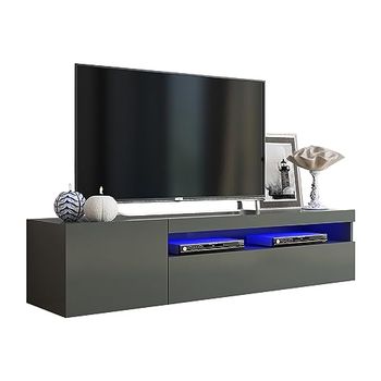 WHOUS - Mobile Porta Tv Da Terra DAIQUIRI 155cm - Mobile Tv in Melaminico Antracite - Supporto Tv da Pavimento con Vano a Giorno e 2 Spazi Contenitivi - Mobile Soggiorno Moderno 100% Made in Italy
