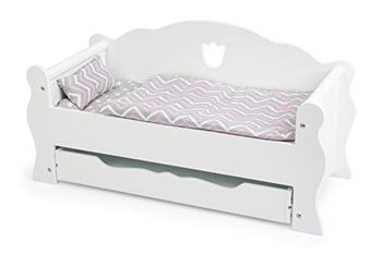 Small Foot 12024 Wooden Doll's Day Bed with Mattress, Colourful Blanket and Pillow with Drawer, from 3 Years