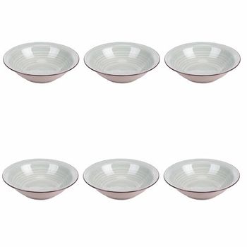 Set van 6 soepborden, Ø 21,2 cm, van aardewerk, handbeschilderd, saliegroen, 4 tinten