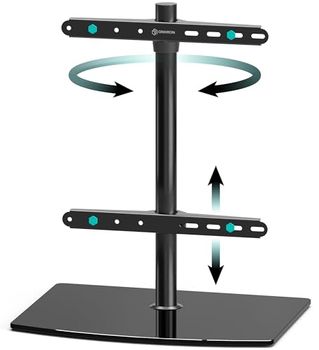 ONKRON Verrijdbare TV-standaard voor 32-75 inch schermen tot 40 kg, universele in hoogte verstelbare TV-voet met draaifunctie max VESA 400x400, glazen TV-standaard/TV-houder Zwart PT3-B