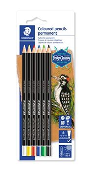 Staedtler Lumocolor Glasochrom, Crayons permanents pour tout type de surfaces, Résistants à l'eau et à la lumière, Couleurs intenses pigmentées, Étui blister avec 6 couleurs différentes, 10820BK6-C
