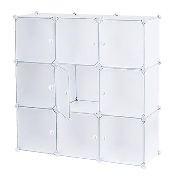 Baroni Home Mobile Componibile Salva Spazio, Organizzatore con Scomparti Impilabili in Plastica per Camera da Letto, Cabina Armadio, Ingresso, Bianco, 9 Scomparti, 117x37x111 cm