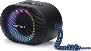 Aiwa BST-330BL - Enceinte TWS Bluetooth Compacte, Durable et puissante avec Technologie Hyperbass, 10 W de Puissance, éclairage RVB, Lecteur de Cartes étanche, Couleur : Noir et Bleu