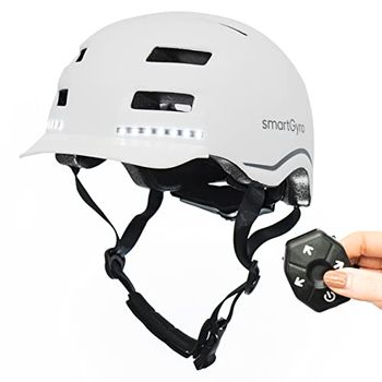 smartGyro Casco Inteligente Smart Helmet PRO con luz de Frenado Automática, Intermitentes, Altavoces, Bluetooth, Tamaño L, EPS + PC, Batería, Visera Delantera, Leds Delanteros y Traseros, Color Blanco