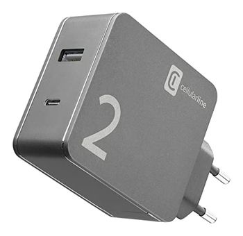 Cellularline | Caricabatterie da Rete | Caricabatterie per Computer Portatili dotati di porta USB-C e smartphone, 42W
