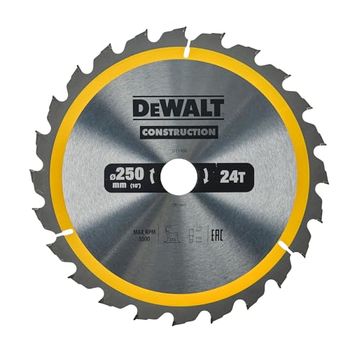 DEWALT DT1956-QZ Lâmina de serra circular estacionária, disco de corte de 24 dentes, 250 x 30 mm, ferramenta resistente a pregos, durável, especial para construção e uso profissional