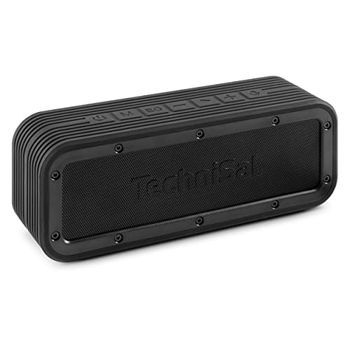 TechniSat BLUSPEAKER OD TWS - Haut-Parleur Bluetooth d'extérieur (stéréo, 30 Watts, Mains Libres avec Microphone, façade métallique et Cadre en Caoutchouc, IPX6, Batterie, True Wireless stéréo) Noir