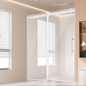 VEVOR Frameless Shower Door, 58-59" W x 75" H, Shower Sliding Glass Door with 5/16"(8mm) Clear SGCC Tempered Glass, Waterproof Shatterproof Nano Stain-Resistant with Stainless Steel Hardware, Chrome