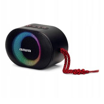 Aiwa BST-330RD - Enceinte TWS Bluetooth Compacte, Durable et puissante avec Technologie Hyperbass, 10 W de Puissance, éclairage RVB, Lecteur de Cartes étanche, Couleur : Noir et Rouge