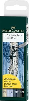 Faber-Castell 4 x Faber-Castell Pitt artiste Stylos (Brosse douce) nuances de gris