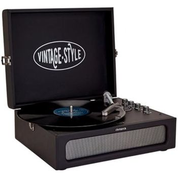 Aiwa VPX-1971/BK Tourne-Disque Vintage en Cuir synthétique avec Bluetooth à 2 Voies, Lecteur MP3 et enregistreur USB Noir