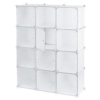 Baroni Home Mobile Componibile Salva Spazio, Organizzatore con Scomparti Impilabili in Plastica per Camera da Letto, Cabina Armadio, Ingresso, Bianco, 12 Scomparti, 111x37x147 cm