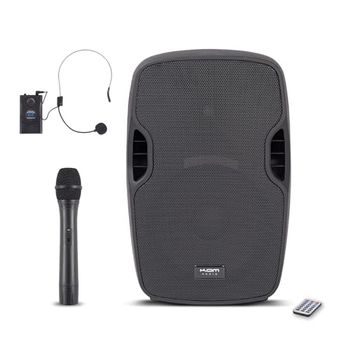 KAM RZ12AAP V3 800W 12" Portable Bluetooth® PA Speaker – Complete PA System with Dual Wireless Microphones, USB/SD Media Player, and Rechargeable Battery