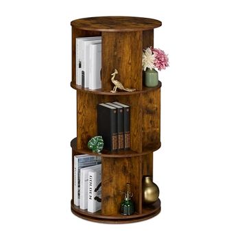 Relaxdays boekenkast roterend, 15 vakken, industrieel, draaikast, voor boeken, dvd's, HxØ: 104x50 cm, boekenrek, bruin