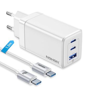 NOHON USB-C oplader Fast Charger: 65 W GaN mobiele telefoon 3-poorts snellader PD3.0 met 140 W type C 1,2 m oplaadkabel | PPS compatibel met iPad Pro Air Galaxy S23 | voor iPhone 15 14 13 12 Mini Pro