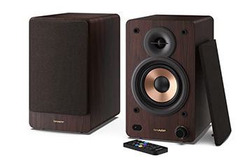 Sharp CP-SS30(BR) Pareja Altavoces estantería Activos 2vías, 60W RMS (2x30W) Carcasa Madera, Bluetooth v5.0, USB, óptica, Auxiliar, RCA, Ajuste Graves y Agudos, Rejilla extraíble, Mando a Distancia.