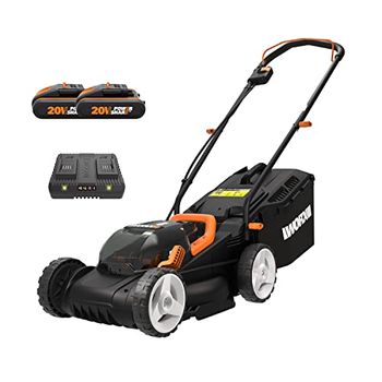 Worx WG779E.2 40V 34cm Cordless Lawn Mower, Petrol-Like Power, Cut-to-Edge Design, Adjustable Height, with 2x2.0Ah Batteries and Charger, Part of PowerShare Range